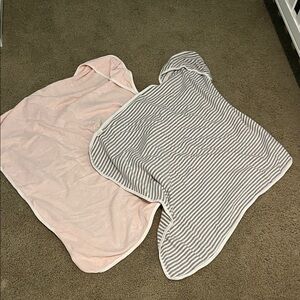 Burt's Bees Baby Pink and Gray Hooded Towels
